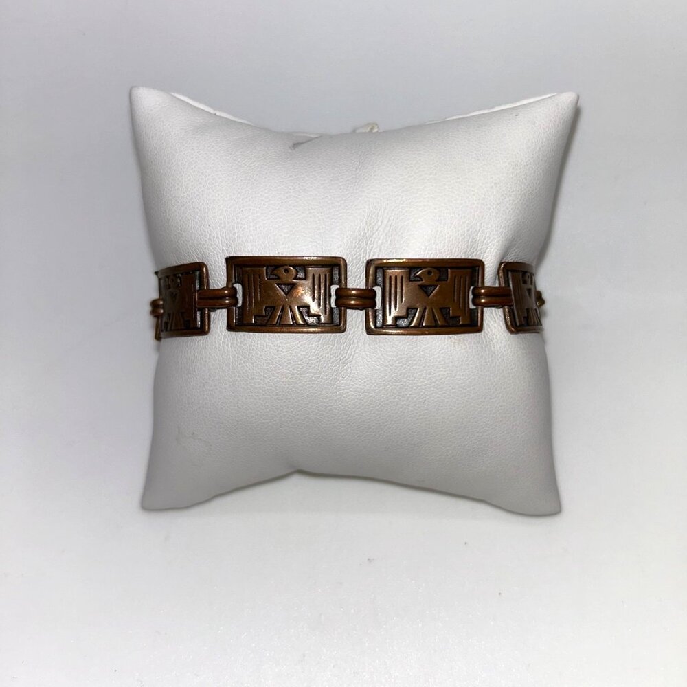 Vintage Copper Thunderbird Panel Link Bracelet With Replacement Clasp Tribal - Picture 2 of 15